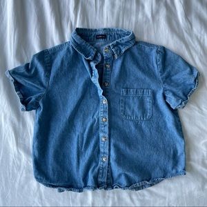 Brandy Melville blue denim button-down short sleeve shirt